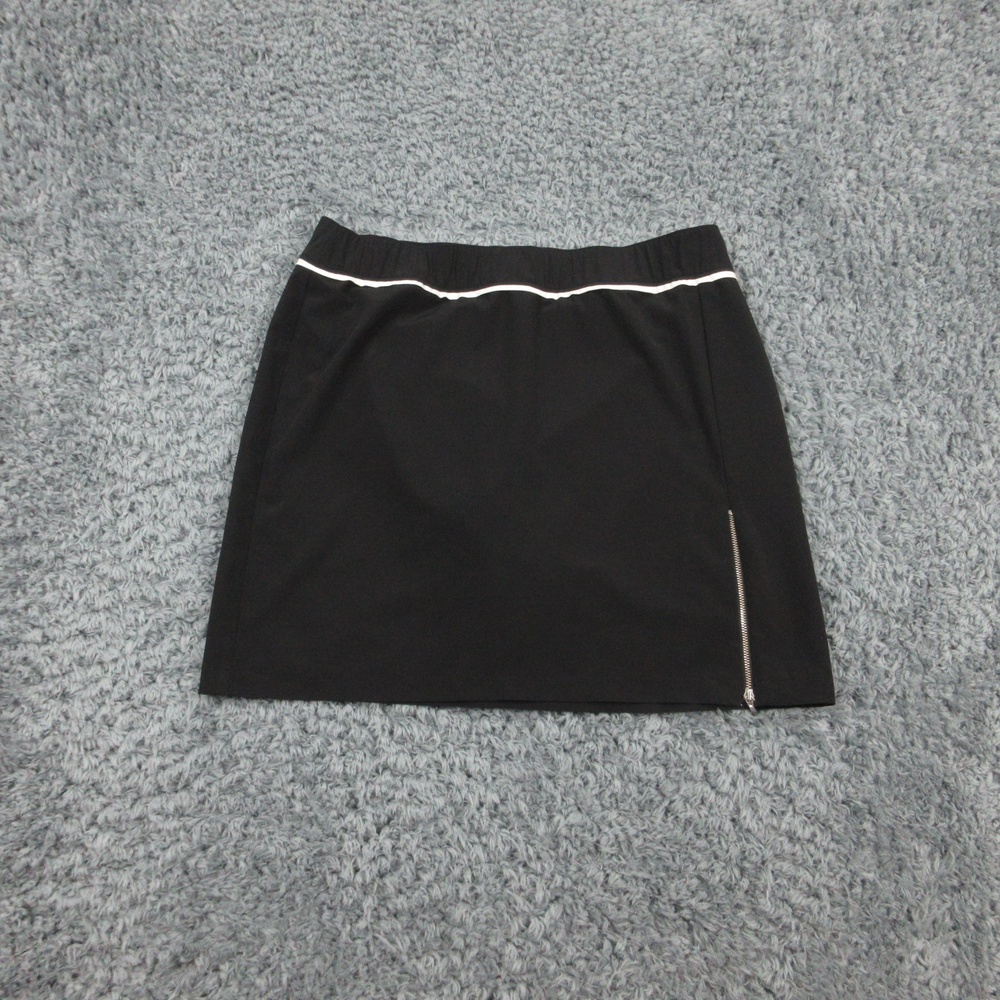 Chicos Zenergy Skort Womens Size 6 Black White Golf Stretch Piped Zip 32x17.5*
